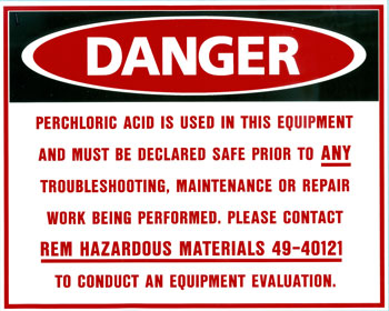 Perchloric acid hood Danger sign.
